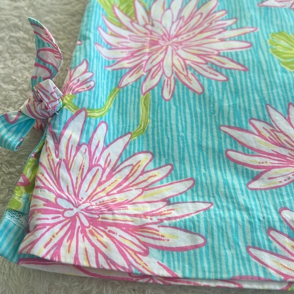 Lilly Pulitzer Girls Size 7 Aqua Pink Floral Shift Dress Pockets & Side Tie - Picture 13 of 13